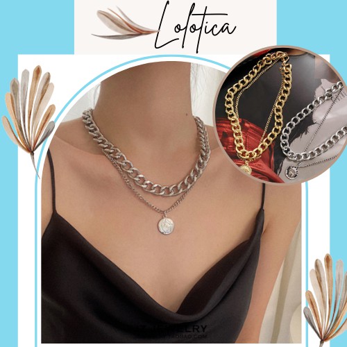 Dây chuyền nữ 2 tầng mặt đồng xu cá tính - vòng cổ nữ choker hợp kim trang sức  - Lolotica