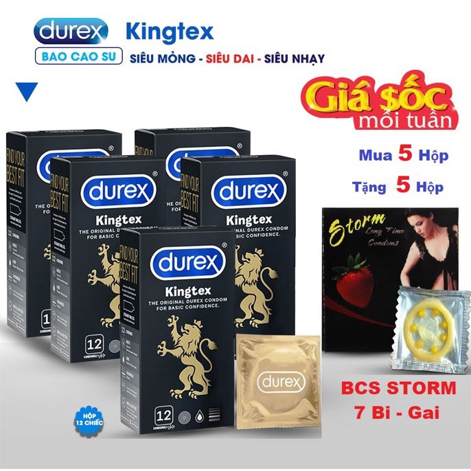 Bao Cao Su Durex Kingtex Hộp 12C Chính Hãng - Chống Xuất Tinh Sớm - Kéo Dài Thời Gian QH