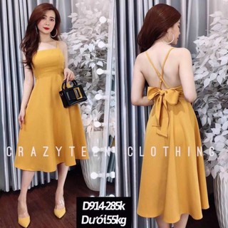Đầm lụa xoè 2 dây cột nơ lưng kèm mút