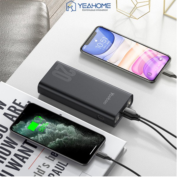 Pin sạc dự phòng Yoobao L20 20000mAh tích hợp 2 đèn LED siêu sáng