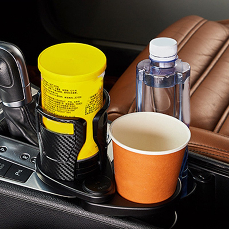 2 in 1 Cup Holder Slip-Proof 360 Degree Rotating Multifunctional Cup Holder with 16Pcs Sponge Mat Carbon Fiber Pattern