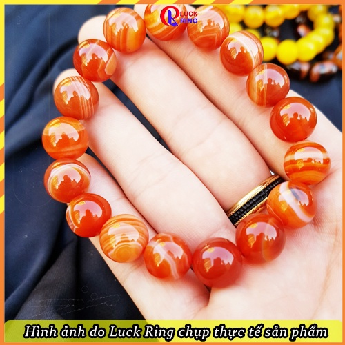 Vòng tay đá phong thủy đeo tay nam nữ màu đỏ vân hợp mệnh Hỏa Thổ đủ cỡ hạt 8 10 12 14 mm Tặng dây và hạt dự phòng