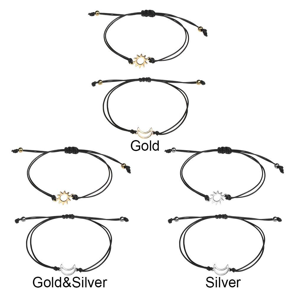 MOILYVN Set 2 Vòng Tay Dây Bện Màu Đen Mặt Trăng / Mặt Trời Sáng Tạo