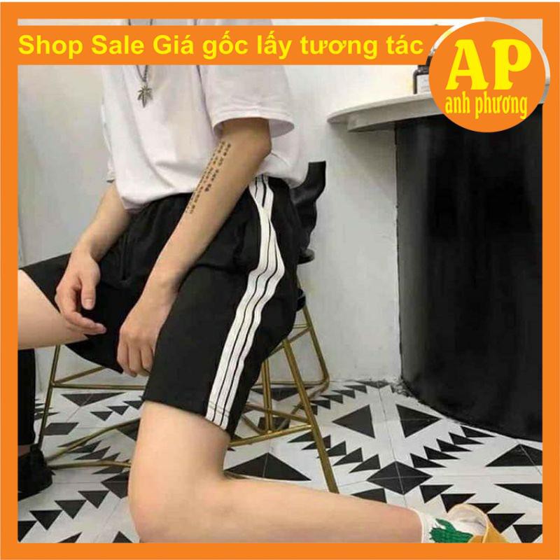 Quần Short Lửng 3 Sọc Unisex Nam Nữ, Chất Thun Mát phong cách Thể thao RAINBOW Ullzang | BigBuy360 - bigbuy360.vn