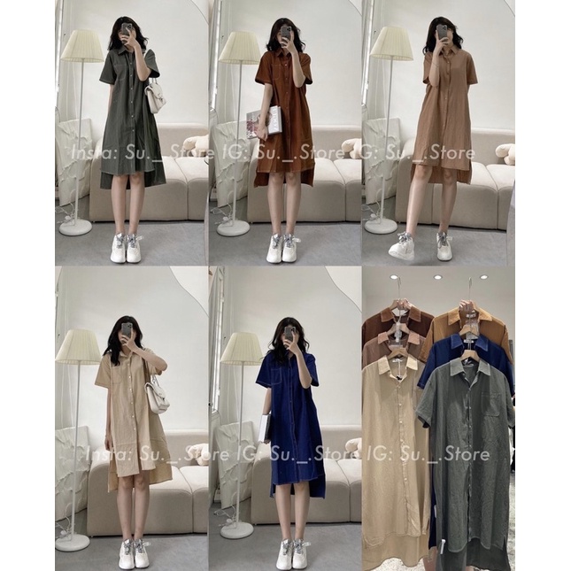 VÁY SƠ MI THÔ VIỀN CHỈ XẺ VẠT TÔM FORM SUÔNG RỘNG VSMTVC