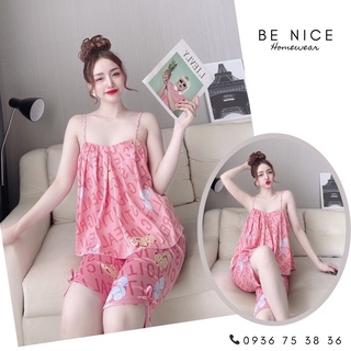 Set lụa latin mặc nhà dây xếp li lửng, Be Nice Homewear
