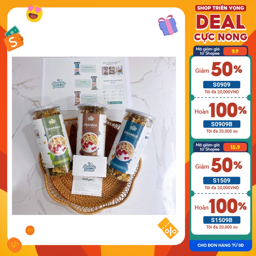 Hạt Granola giảm cân 500gram Bunnie Farm tỷ lệ 40% yến mạch, ngũ cốc dinh dưỡng