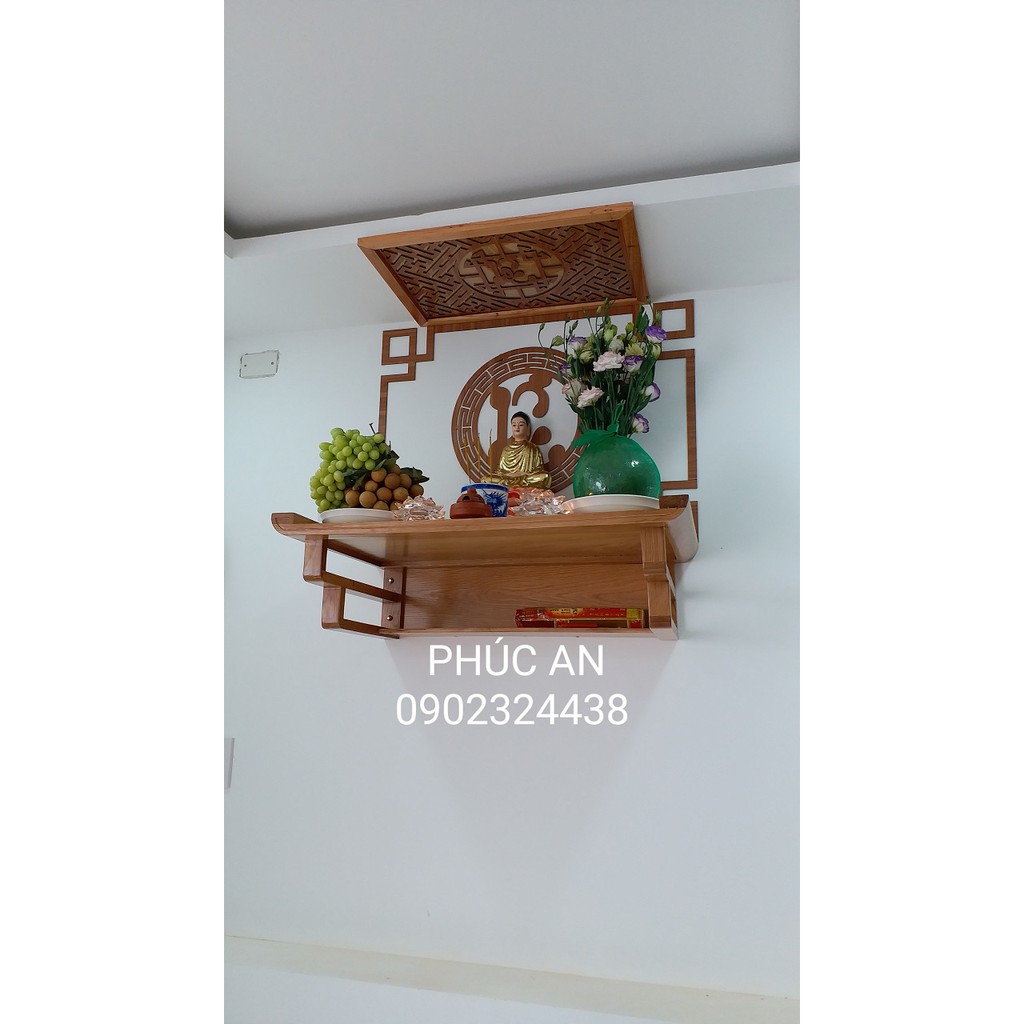 Mẫu bàn thờ phật treo tường tphcm mã 3LH80CV Size 81 x 48 trọn bộ đầy đủ y như trong hình