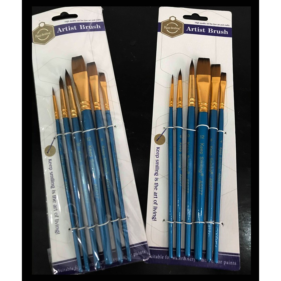 ✠๑▬BỘ CỌ VẼ 6 CÂY CÁN XANH - Bút tô màu SƠN ACRYLIC / nước … đầy đủ Bản/ tròn nét/ bo