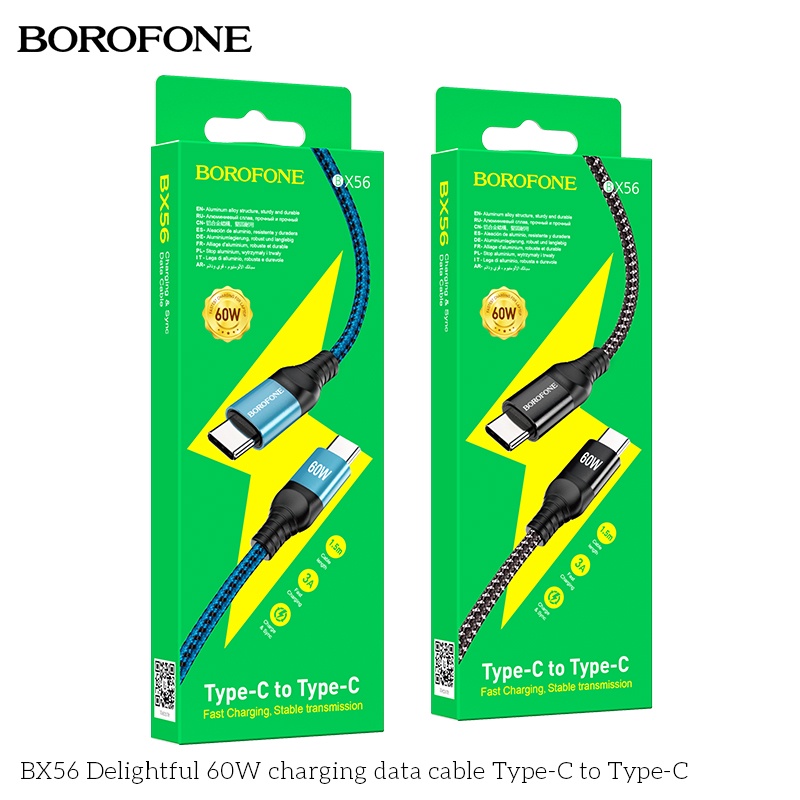 Dây cáp sạc nhanh BOROFONE BX56 dòng 60W, vào Type-C ra Type-C cho Android dài 1m - Chính hãng