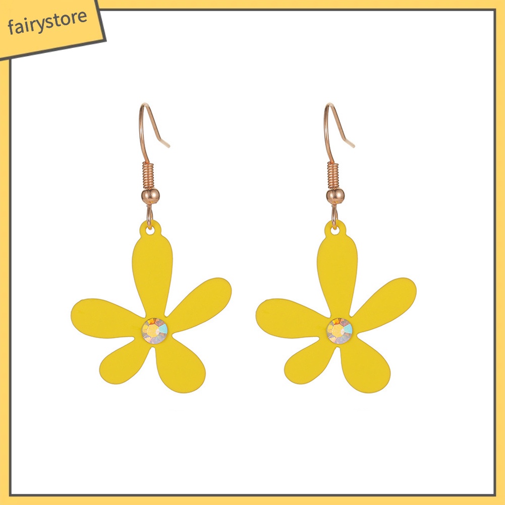 Hoa tai dáng dài mặt hình bông hoa thiết kế không đối xứng cho nữ