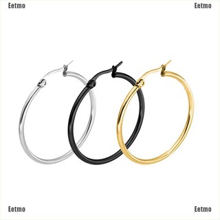 (Eetmo) Fashion Silver Plated Stainless Steel 2Mm Thin Polished Round Hoop Earrings