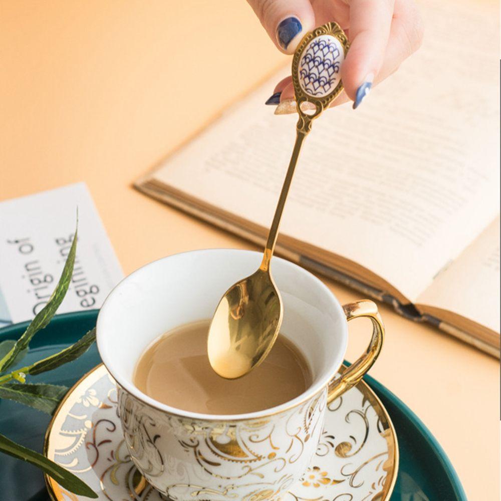Muỗng Uống Trà Bằng Thép Không Gỉ Phong Cách Vintage|Muỗng Cà Phê Bằng Sứ Mạ Màu