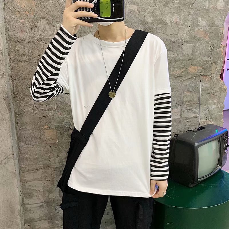 Áo Thun Dài Tay Giả Hai Lớp Form Rộng Phong Cách Hàn Quốc Dành Cho Cặp Đôi