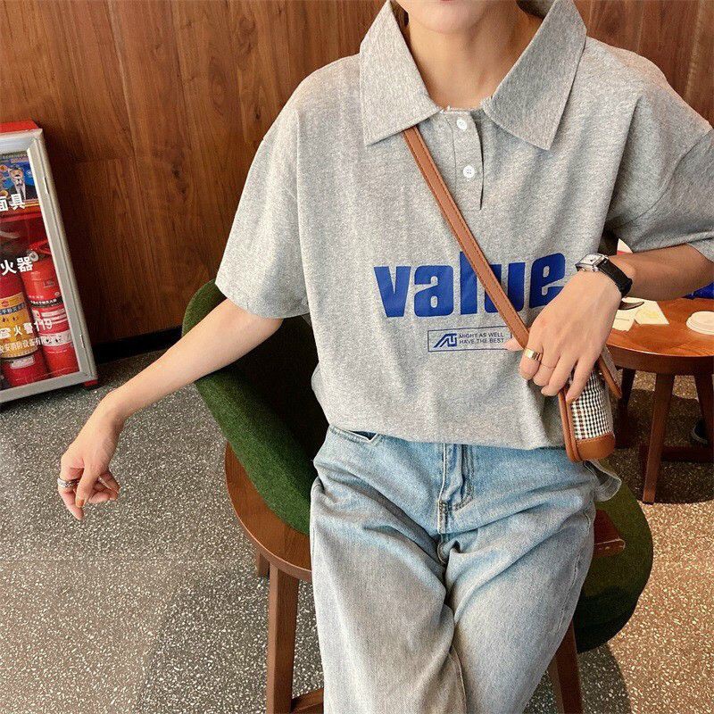 Áo Thun Cổ Bẻ Polo Form Rộng Tay Lỡ in Chữ VALUE Năng Động, Cá Tính Q029