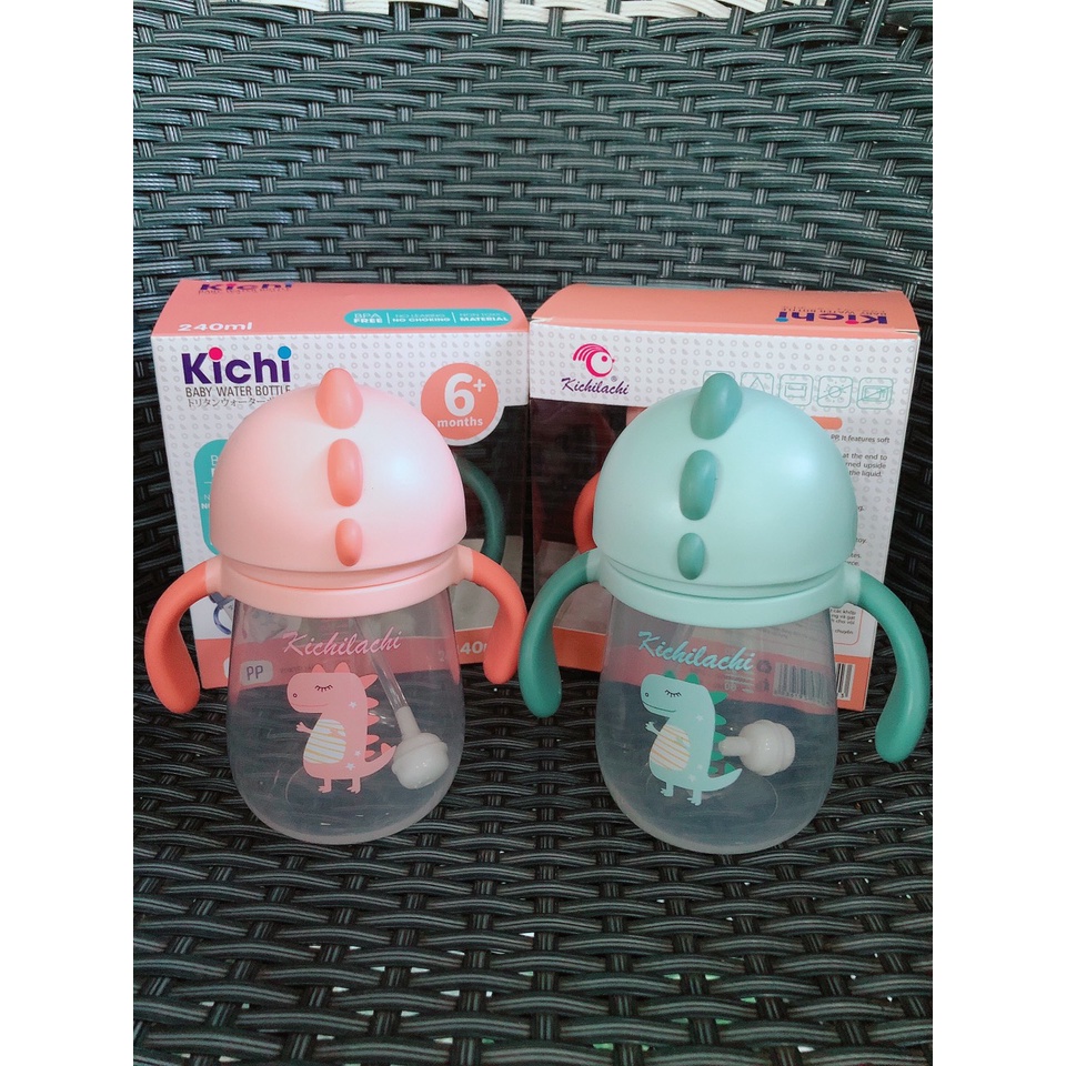 Bình nước PP 240m/360ml , Bình tập uống nước chống sặc, chống đổ hình Khủng Long Kichilachi Kichi (Công nghệ Nhật)