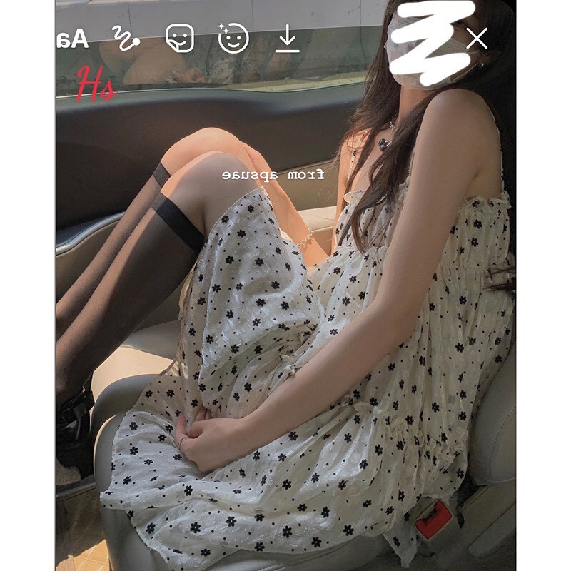 Váy 2 dây hoa nhí 🍉đầm babydoll 2 dây có họa tiết bông hoa nhỏ chất liệu vải co giãn nhẹ thiết kế theo style tiểu thư