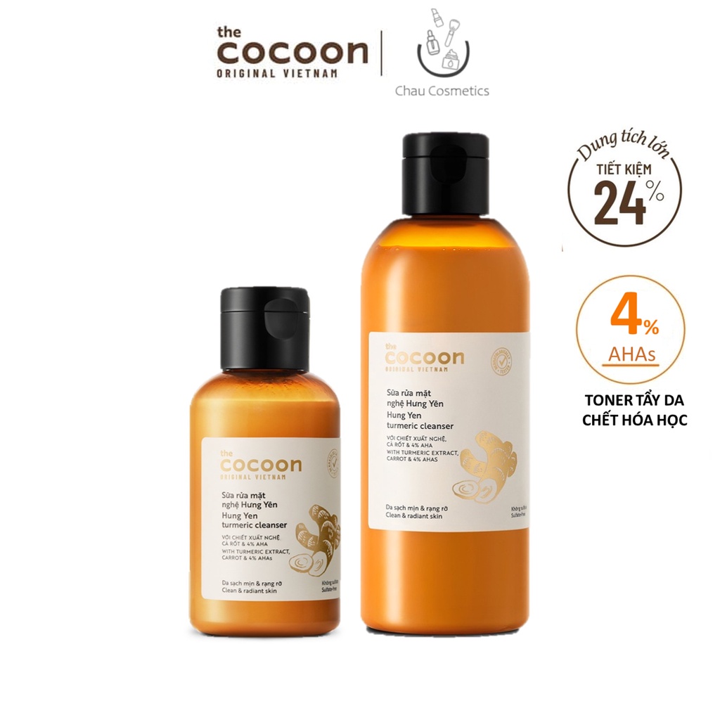 Sữa rửa mặt Nghệ Hưng Yên Cocoon 4% AHA 140ml - 310ml