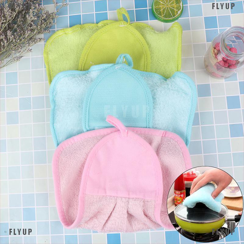 「FLYUP」Hand Towel Plush Hanging Kitchen Cotton Non-oil-Stick Dish Washing Quick-dry