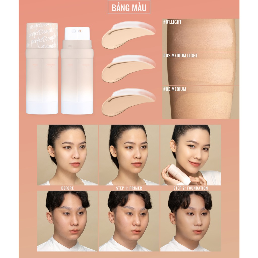 Combo Lemonade Kem nền Perfect Couple Dual Foundation 30g và Son lót đầy môi LipFiller 4.5g