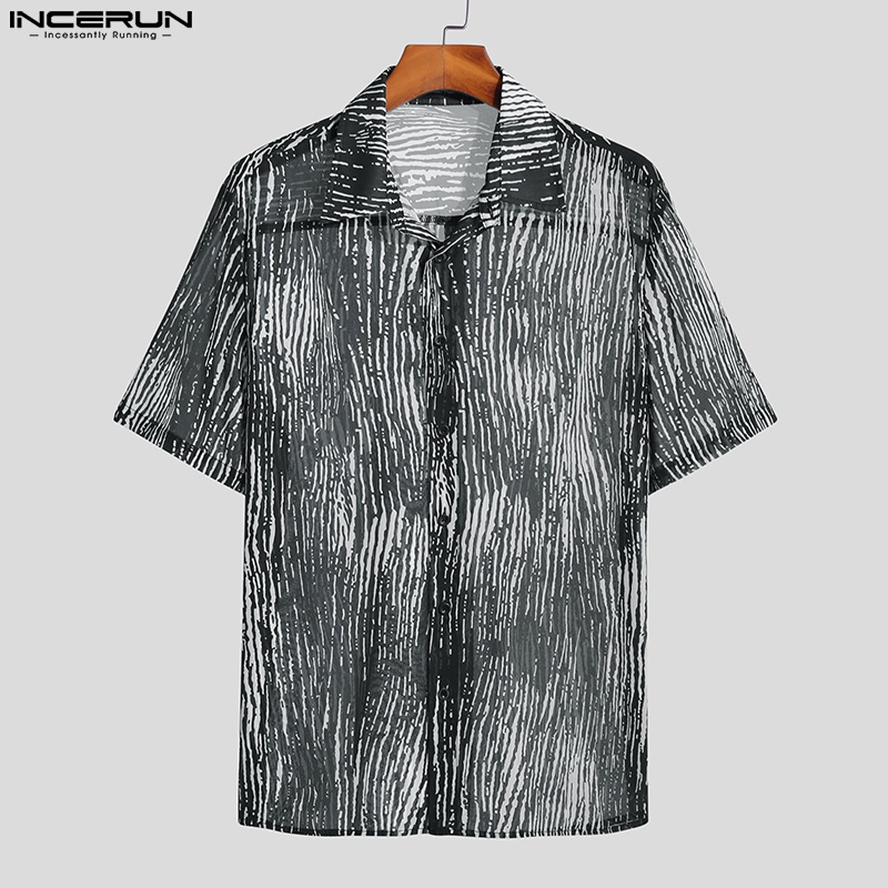 Áo sơ mi INCERUN mỏng nhẹ họa tiết kẻ sọc cho nam
