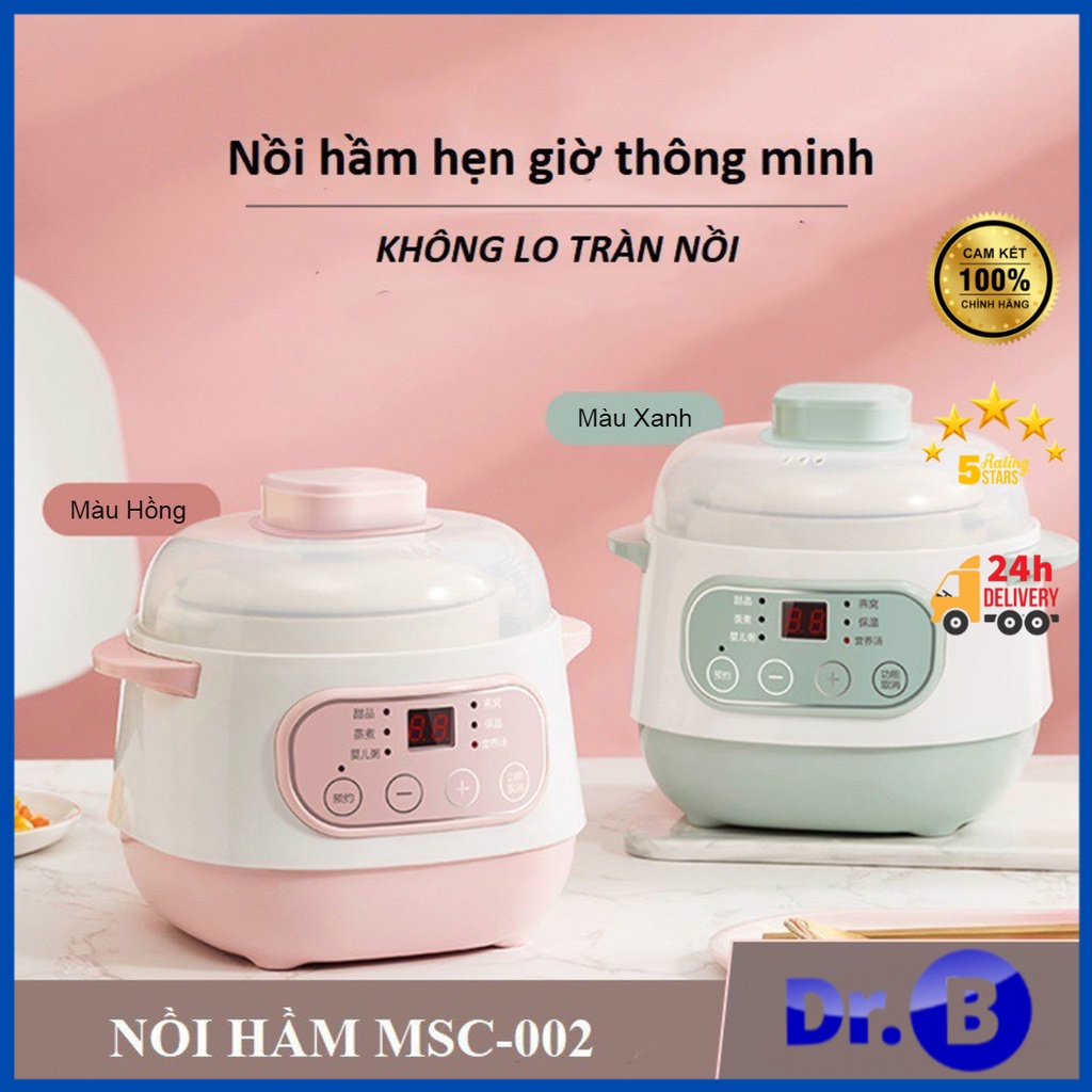 Nồi nấu thông minh đa năng Bear kèm xửng hấp nấu cách thủy 4 in 1 - Nồi nấu cháo,ninh, hầm, hấp tiện lợi