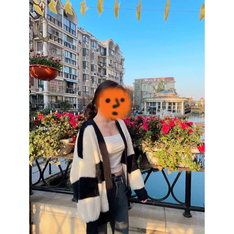 Áo Cadigan len lông phối kẻ đen trắng Ulzzang (ảnh thật) | BigBuy360 - bigbuy360.vn