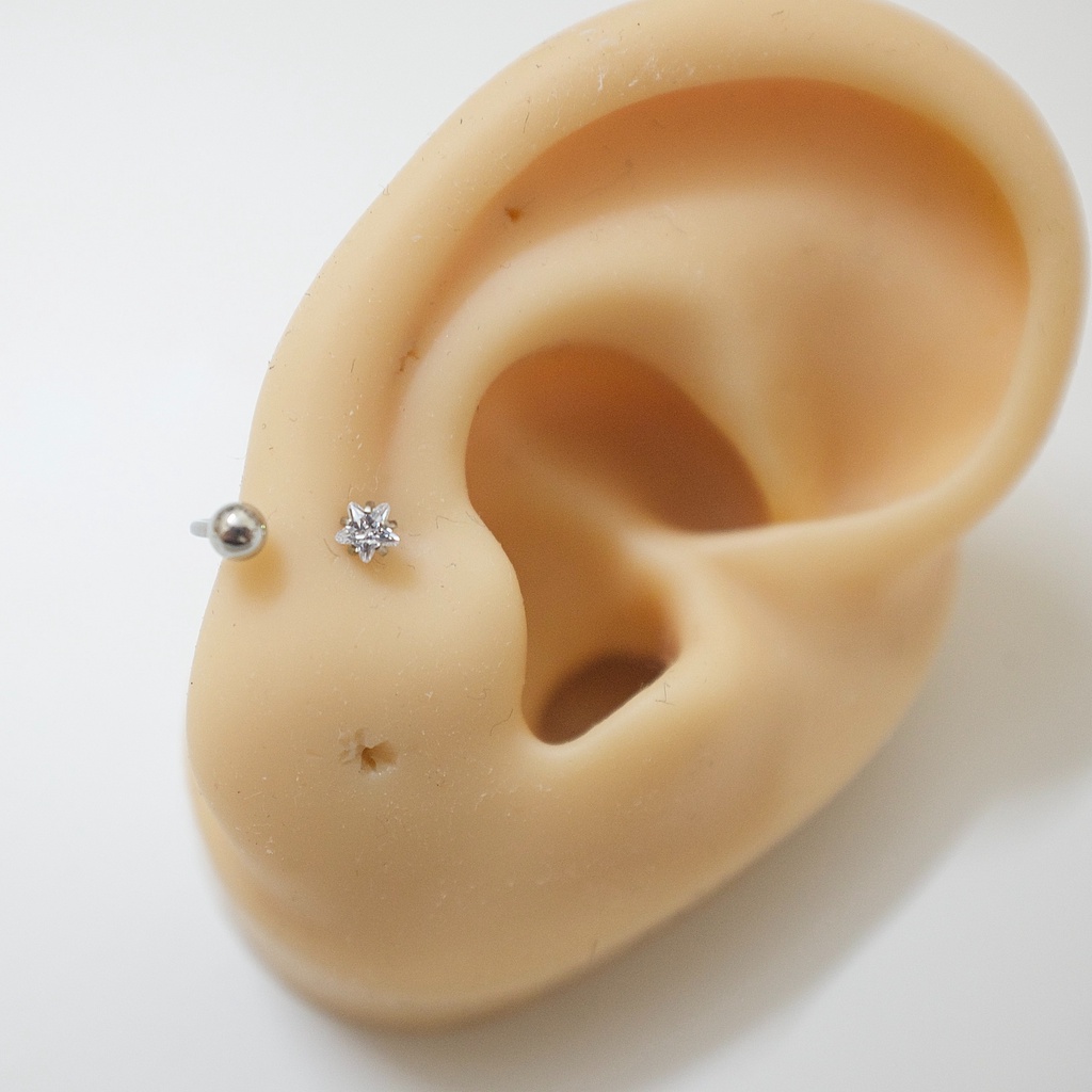 Khuyên Tai Titan Unisex Nam Nữ Chữ U Màu Bạc 1 Đá 1 Bi Không Gỉ Sét Không Ngứa Bông Tai Julies Box 66