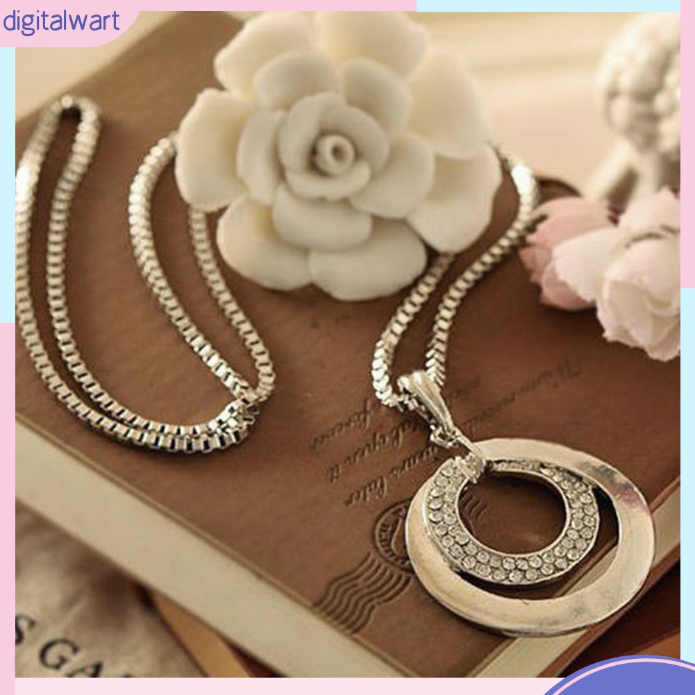 Dây chuyền dáng dài mặt hình tròn bằng hợp kim dính đá nhân tạo cho nữ