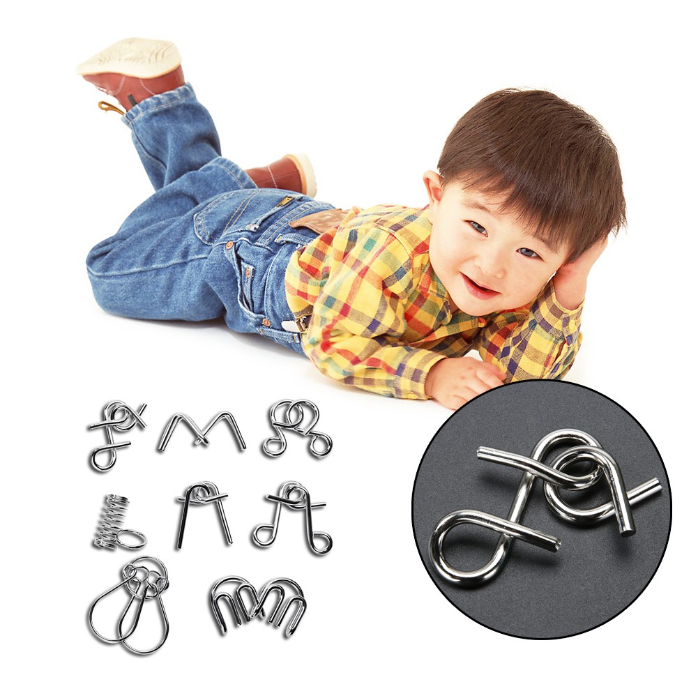 Set 8 đồ chơi câu đố thử thách IQ làm từ kim loại