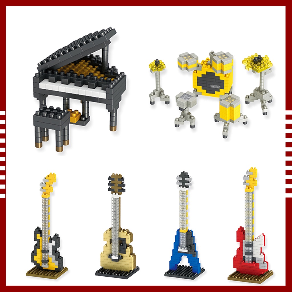 Lego 3D nano - Mô hình lắp ghép nhạc cụ - Lắp ghép sáng tạo nhiều hình guitar acoustic, guitar bass, electric