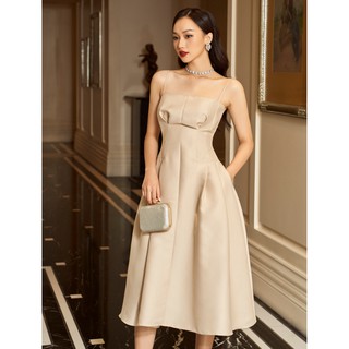 RECHIC Đầm Swan Strap Màu Be hai dây cúp ngực thời thượng sang trọng gợi cảm