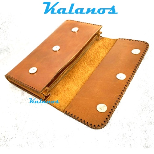 Ví dài cầm tay da bò handmade cao cấp Kalanos KBN710-Bo, Ví da nam nữ đẹp rẻ chính hãng màu vàng bò