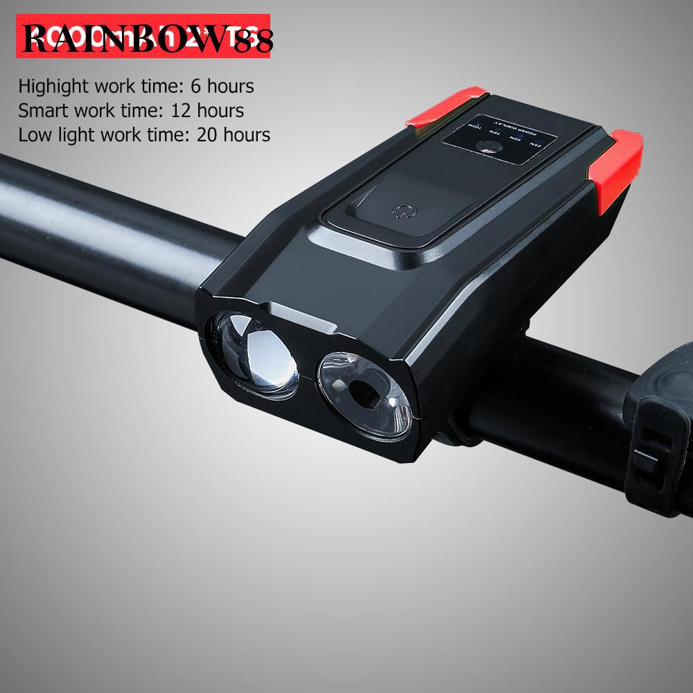Đèn pha xe đạp kèm còi chống nước có cổng sạc USB