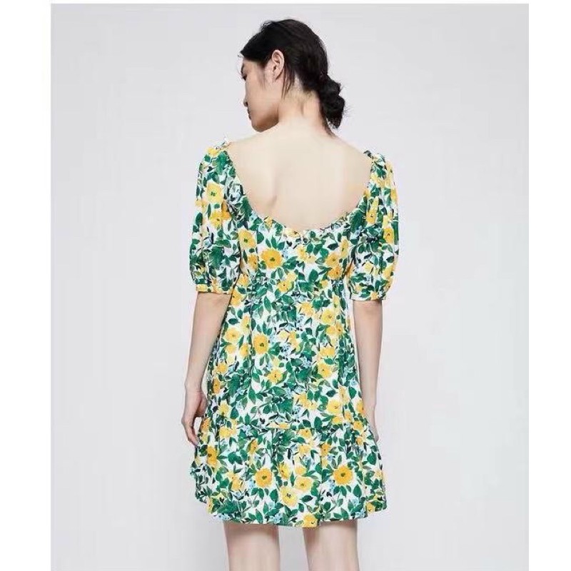 vải thô cotton 100% hoa vàng lá xanh zara