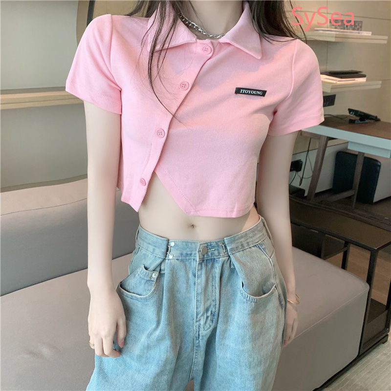 Áo croptop kiểu không đối xứng phong cách hè nữ tính