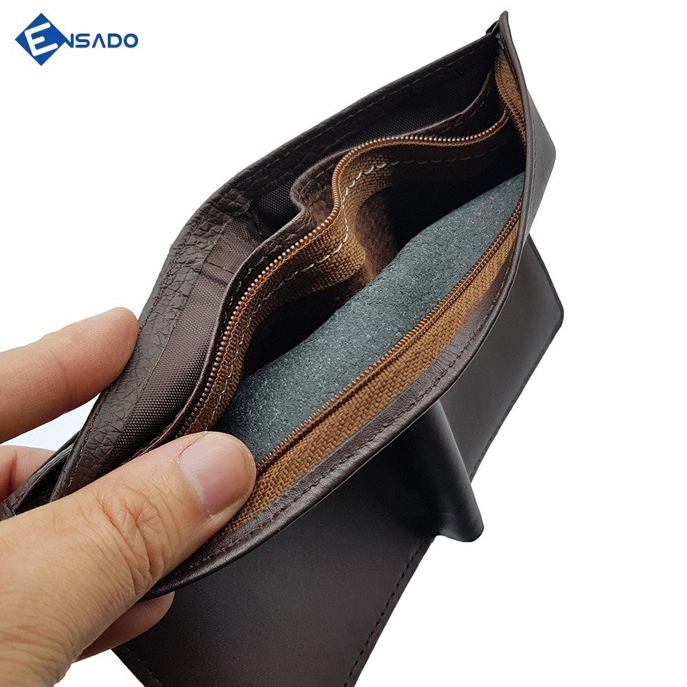 Ví Đứng Nam Ví Nam Da Bò Da Bò Tấm, Đẹp Đơn Giản, Sang Trọng, Nhiều Ngăn Chứa Ensado VD0816