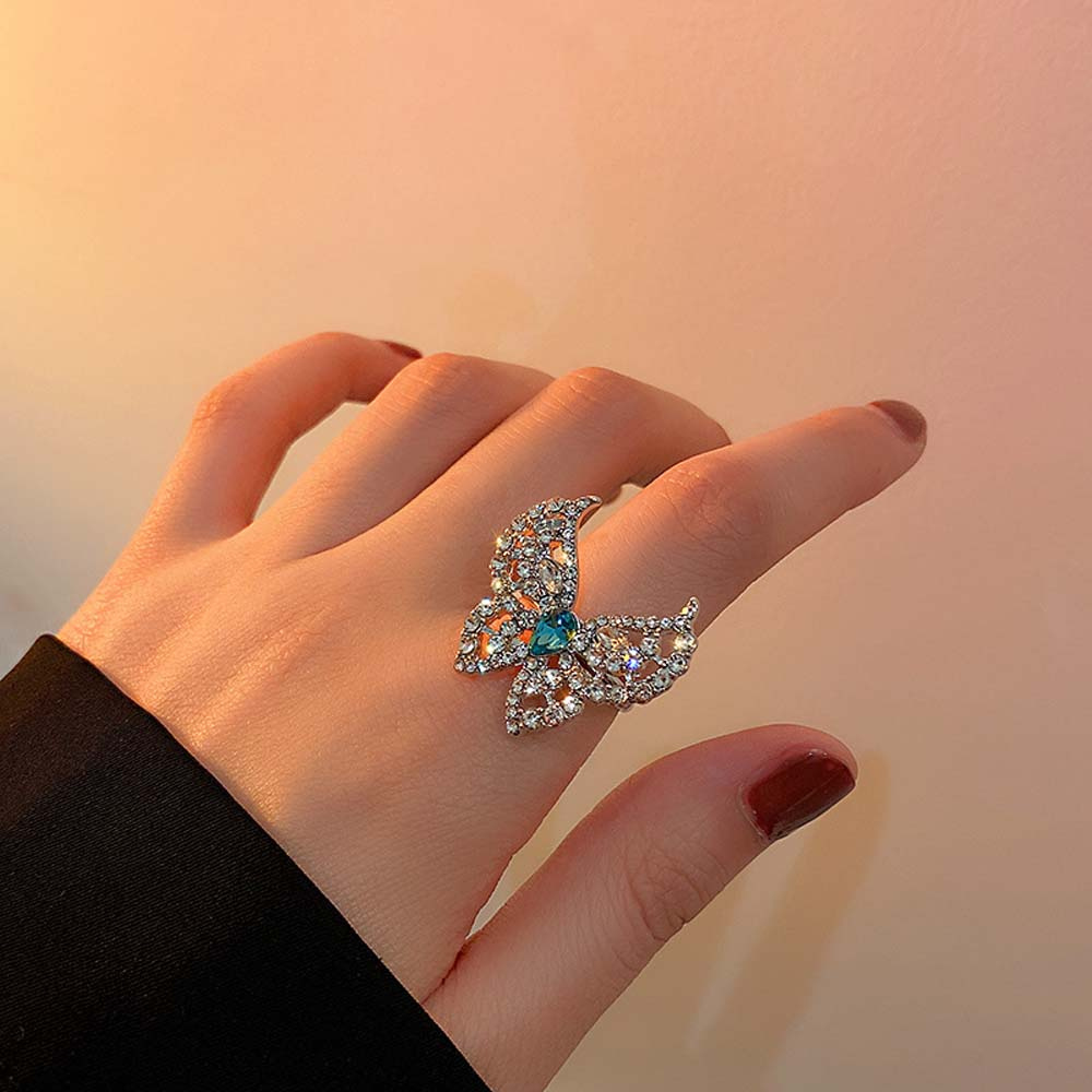 Nhẫn Hở Chất Liệu Hợp Kim Hình Bướm Đính Đá Xinh Xắn Thời Trang Cho Nữ