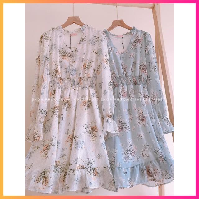 Váy hoa nhí vintage, Váy hoa voan tơ mát mịn cổ V -MOONMY | BigBuy360 - bigbuy360.vn