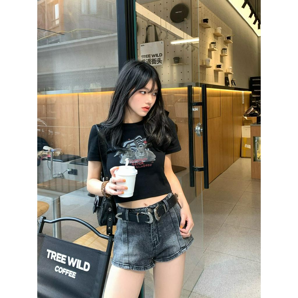 Quần Short Denim Lưng Cao Phong Cách Mỹ Thời Trang Mùa Hè Quyến Rũ Cho Nữ