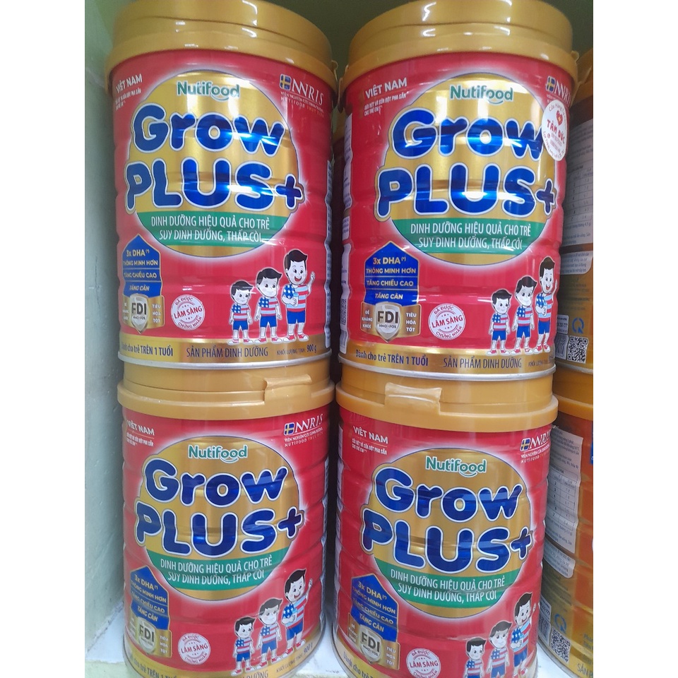 Lon Sữa 900g và 1500g Nutifood Grow Plus Đỏ  sản phẩm cho trẻ suy dinh dưỡng thấp còi