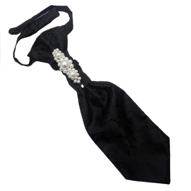 Nơ Cài Cổ Áo Màu Đen Đính Hạt Ngọc Trai Có Thể Điều Chỉnh Phong Cách Gothic Vintage