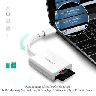 Đầu đọc thẻ TF/SD cổng USB type C gen 1 tốc độ 5Gbps 20Cm Ugreen 40380