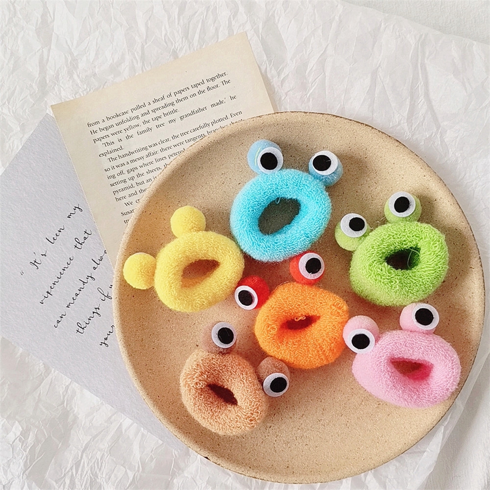 Dây buộc tóc hình ếch hoạt hình dễ thương bằng vải lông có dây cao su