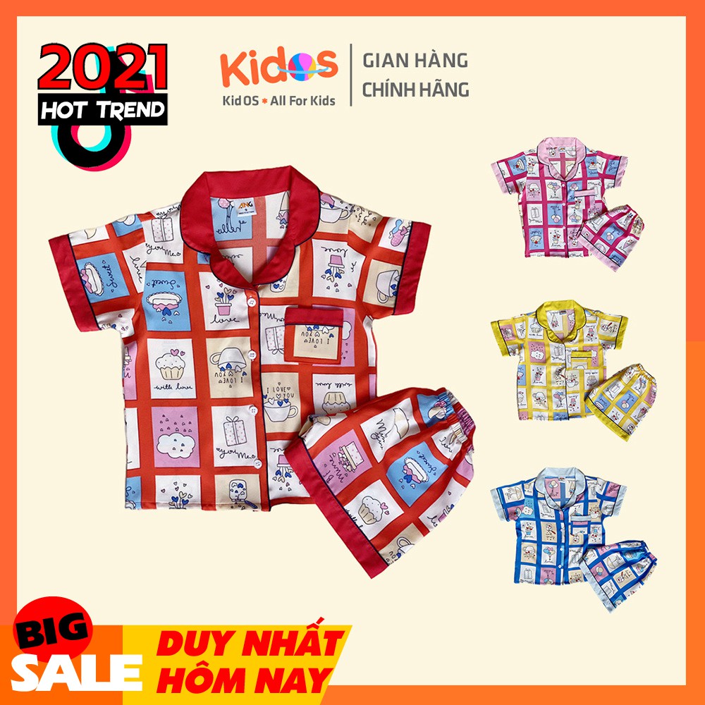 Đồ bộ Pijama lụa trẻ em cao cấp KidOS thoáng mát cho bé trai và bé gái từ 1 – 14 tuổi họa tiết kẻ ô