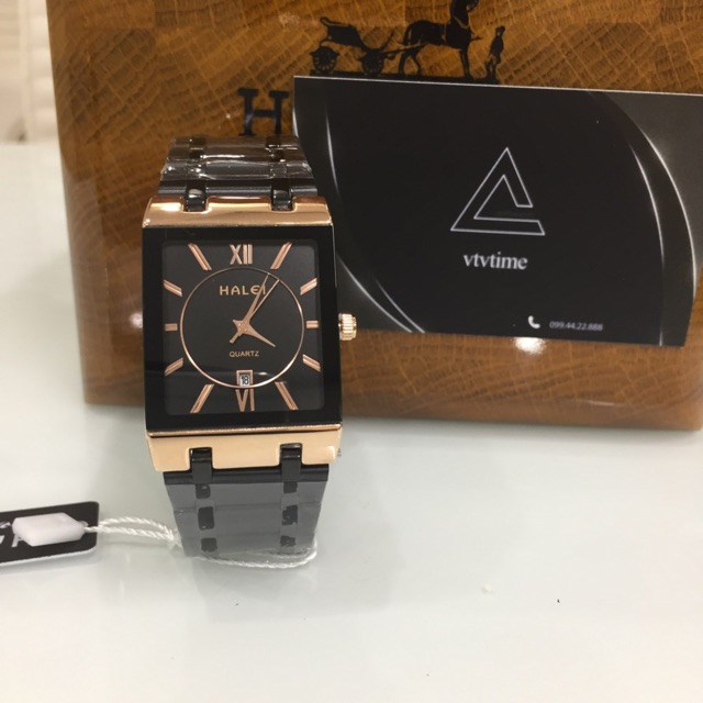 Đồng hồ nam Halei mặt vuông đen viền vàng chính hãng chống nước | BigBuy360 - bigbuy360.vn