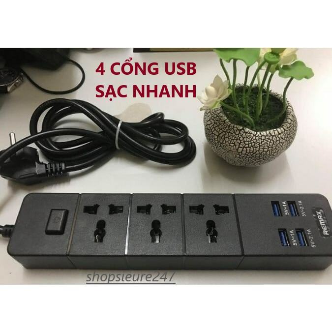 (GIÁ SIÊU RẺ) (4 USB) Ổ CẮM ĐIỆN THÔNG MINH REMAX B-T08 3 CỔNG CHỐNG CHÁY NỔ (SHOP YÊU THÍCH)