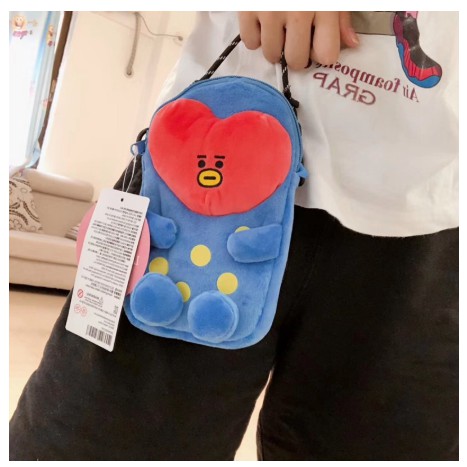 Cute stuffed BT21 mascot model shoulder bag with single shoulder strap for school