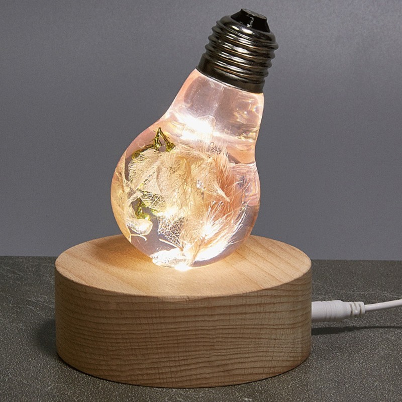 Giá đỡ đèn ngủ hình tròn bằng gỗ có đèn LED