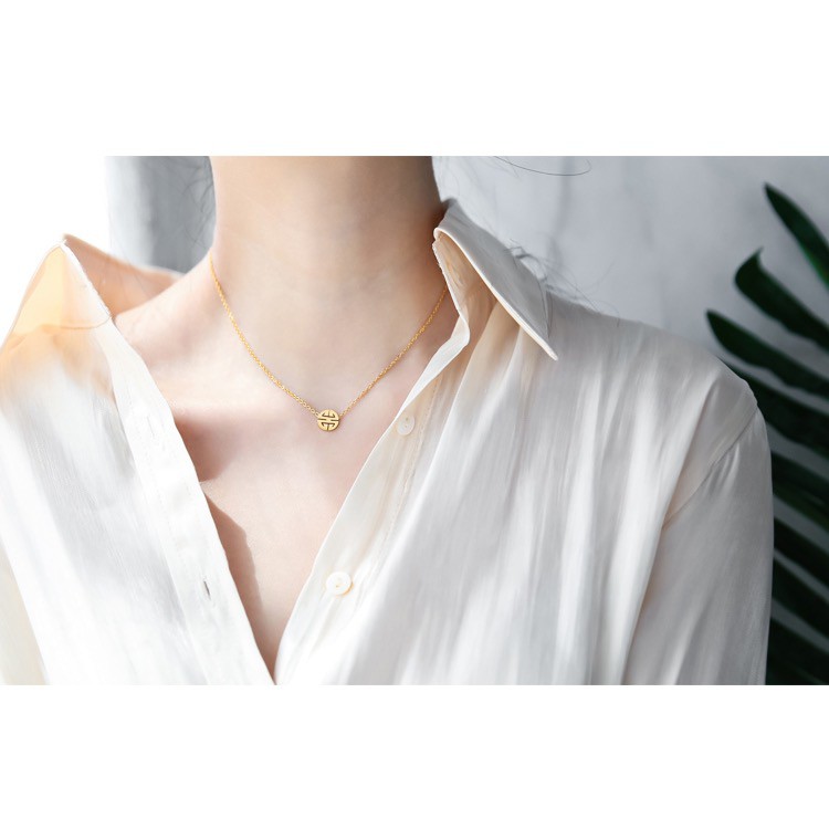 Dây chuyền dáng ngắn nhỏ bằng thép titan mạ vàng hồng 18K thời trang cá tính cho nữ